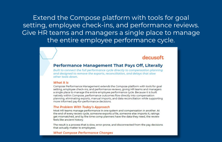 extends the Compose platform with tools for goal setting, employee check-ins, and performance reviews, giving HR teams and managers a single place to manage the entire employee performance cycle. extends the Compose platform with tools for goal setting, employee check-ins, and performance reviews, giving HR teams and managers a single place to manage the entire employee performance cycle.